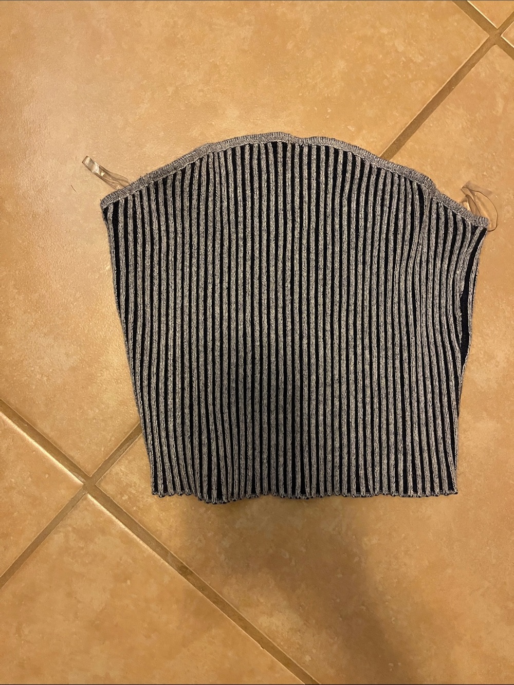 Women's Striped Ribbed Tube Sweater Top - Gray/Black